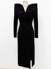 Structured Shoulder Dramatic Neckline Crepe Dress
